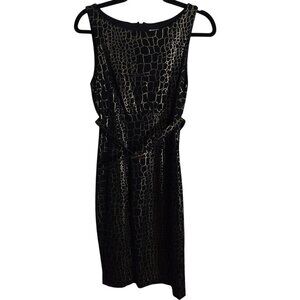 Cache Vintage Y2K Black Gold Metallic Crackle Giraffe Print Sheath Dress Size 8